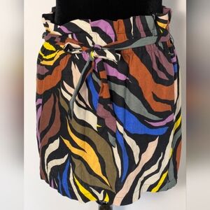 Who What Wear Multicolor Zebra Animal Print Paperbag Linen Mini Skirt Sz XL EUC